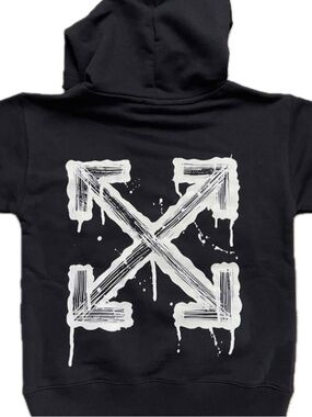 Off-White Black Kids Hoodie with White Drip Arrow Graphic